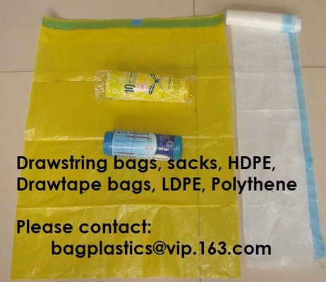 Drawtape biodegradable resistente, bolso de rollo resistente de la basura de la basura del lazo plástico, bolso del drawtape del cierre para la basura