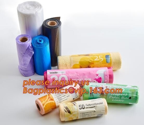 Los trazadores de líneas del cubo de la basura para el hogar, oficina, basura empaquetan los pequeños bolsos de basura del lazo, bolso de basura de la manija, con la tira del poder, bagease