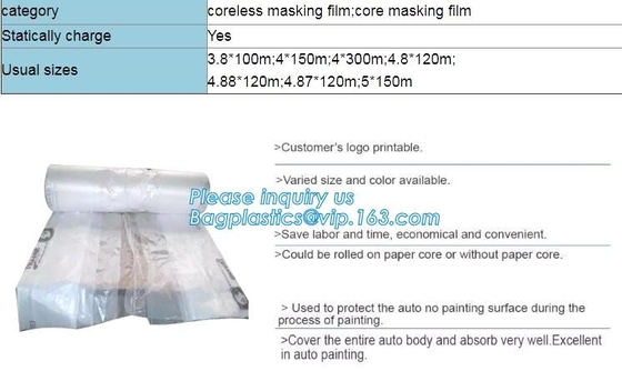 el enmascarar auto del poliuretano plástico para la pintura los 4*300m, película para los coches, bagplasti de la protección de la pintura auto plástica de Tape M que enmascara