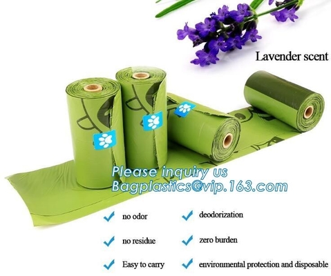 bolso de la basura del perro del bolso del impulso del animal doméstico con el dispensador, 20 bolsos por los bolsos vendedores calientes de la basura del impulso del perro de los productos de limpieza del animal doméstico del rollo, bagea