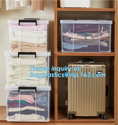 las cajas de almacenamiento plásticas de la pila reutilizable clara del hogar 10L, hogar transparente manejaron las cajas plásticas pac de la caja de almacenamiento de los PP