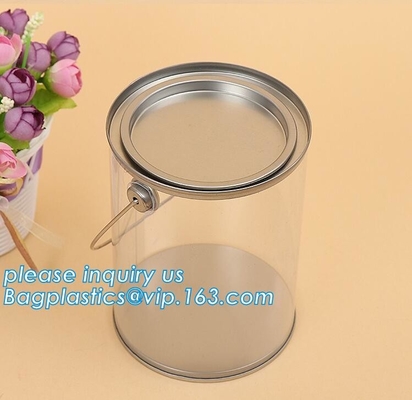 el plástico transparente del animal doméstico 100ml puede, los tarros del envase de la lata del caramelo de la fruta con la tapa de aluminio, paquete claro del bagease del tamaño de la poder de la pintura de 1 galón
