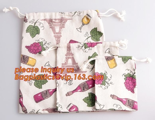 Pequeños boutiques que empaquetan el bolso de lazo del algodón de la lona de la Navidad para el regalo, legumbre de frutas de la cocina del bolso de red de la secuencia del mercado