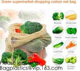 Bolsos de red verdes del algodón de las compras del supermercado, bolso de compras largo estrecho de la red del algodón de la manija del color de la mezcla, Bagease, Bagplastics