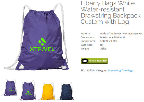 Una bolsa de nylon de la cremallera de la mochila del lazo de la honda de los caminantes de BAGEASE.CN ata una honda, Liberty Bag Water-Resistant Drawstring