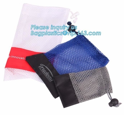Mochila de encargo del bolso de lazo 210D de la malla con el bolsillo con cremallera, compras que nadan B del paquete de Mesh Drawstring Backpack Tote Sport