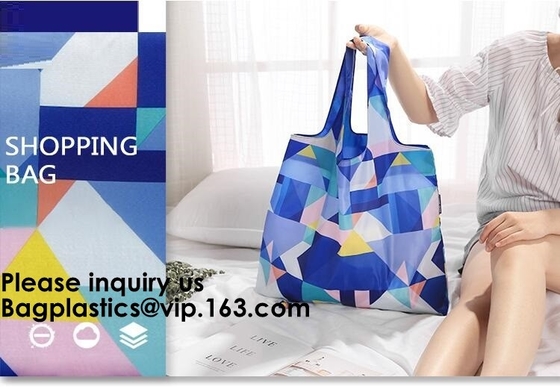 Reutilizables promocionales crean el plegamiento colorido Tote Shopping Bag, poliéster reciclado portátil Reusab de nylon del poliéster para requisitos particulares