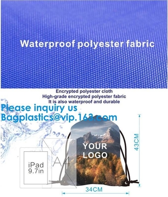 Bolso de lazo promocional de encargo de la mochila/del poliéster del lazo del bolso de lazo, mochila de encargo del poliéster de 190T 210T 210d