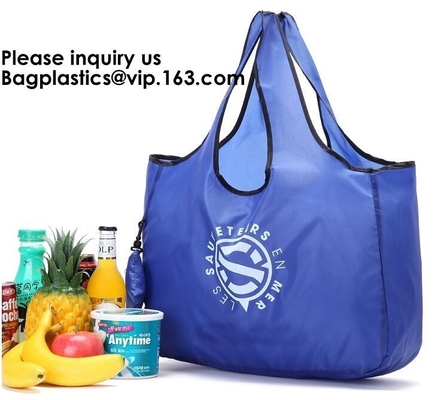 Impresión del bolso de Logo Polyester Handled Foldable Tote con el bolso que hace compras de nylon plegable del cierre del bolsillo plegable rápido del bolso