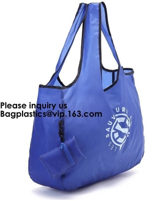 Impresión del bolso de Logo Polyester Handled Foldable Tote con el bolso que hace compras de nylon plegable del cierre del bolsillo plegable rápido del bolso