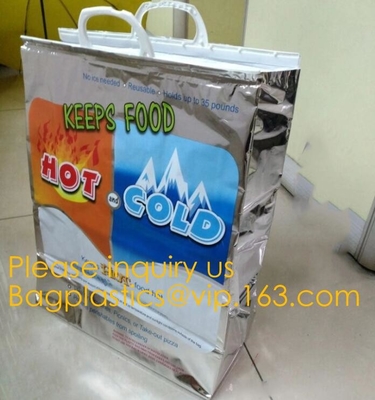 la termal material grande del papel de aluminio aísla un bolso más fresco, bolso aislado del refrigerador del yute para el aluminiu del bolso del refrigerador de la comida de la entrega