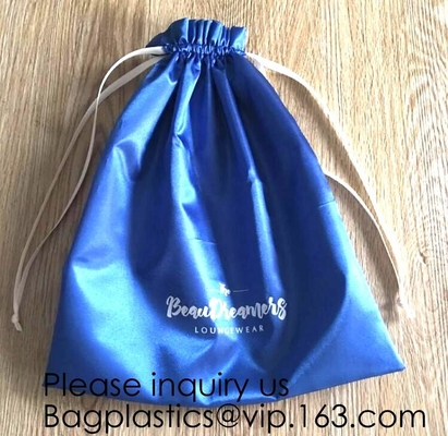 Bolso de lujo del guardapolvo del bolso del satén, Matt Satin Pouch With Ribbon grueso azul marino, bolso de lazo del satén para el paquete del bikini