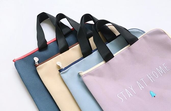 Bolso modificado para requisitos particulares almuerzo de la lona del fichero de la cremallera del color del totalizador del OEM que hace compras, totalizador colgante promocional reciclado del fichero del bolso del algodón de la lona