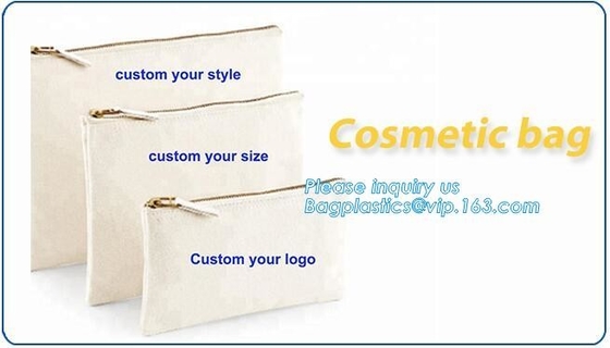 bolsa cosmética del logotipo 12oz del algodón de encargo de la lona, bolsa al por mayor de la cremallera de la lona de la moda de la fábrica de China para el sacket de los cosméticos