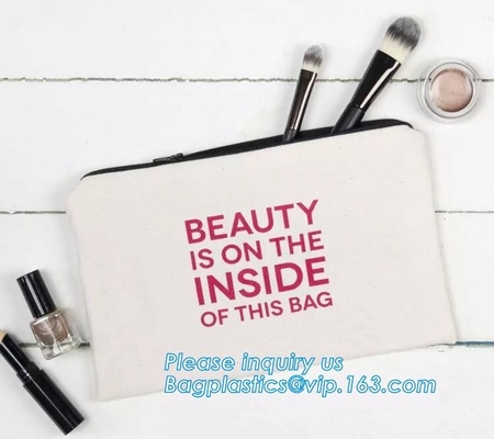 Venta al por mayor cosmética profesional de la bolsa de la cremallera de la lona del bolso, bolso del maquillaje de la etiqueta privada, bolso de la lona con bagplastics de la cremallera