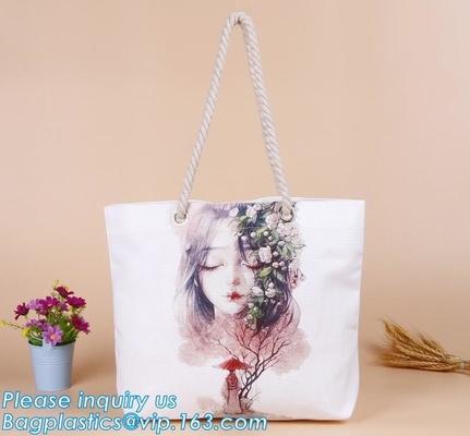 Bolso de encargo promocional de la señora de la impresión del retrato, la bolsa de asas que hace compras de la lona de algodón con el bagease p de la manija de la cuerda del algodón