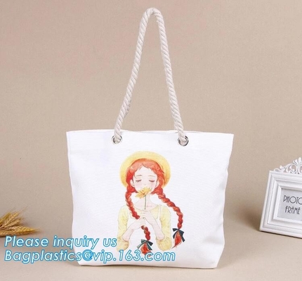 Bolso de encargo promocional de la señora de la impresión del retrato, la bolsa de asas que hace compras de la lona de algodón con el bagease p de la manija de la cuerda del algodón