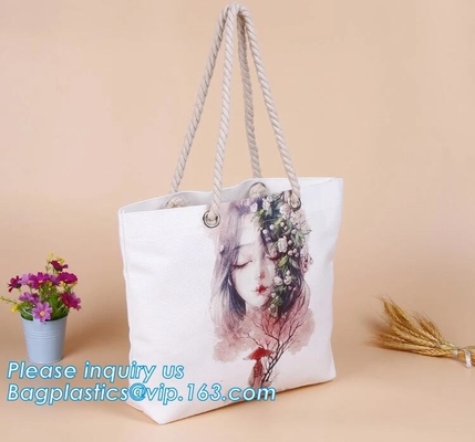 Bolso de encargo promocional de la señora de la impresión del retrato, la bolsa de asas que hace compras de la lona de algodón con el bagease p de la manija de la cuerda del algodón