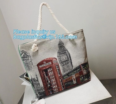 el 100% recicló el bolso de lazo orgánico del calicó de la lona de algodón con la impresión, las bolsas de asas de encargo del paño de la lona de la impresión con impreso