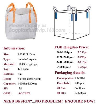 Bolso enorme tejido FIBC del bolso a granel grande para la arena que embala tonelada 2 Ton Made In, Bagease, paquete de 1 tonelada 1,5
