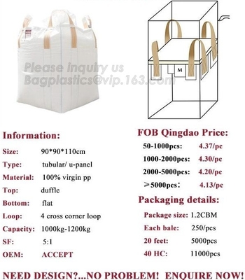 Bolso enorme tejido FIBC del bolso a granel grande para la arena que embala tonelada 2 Ton Made In, Bagease, paquete de 1 tonelada 1,5