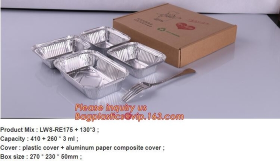 Envase de comida rectangular del papel de aluminio, entrega de los alimentos de preparación rápida de las líneas aéreas, recalentando, el cocer, asando, preparación de la comida, Togo
