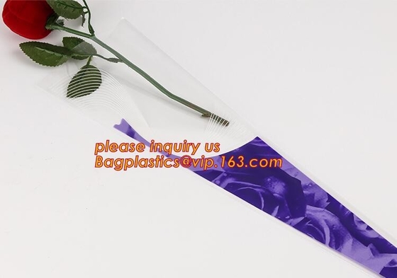 Flor color de rosa de la manga de la flor de la caja de papel sola que envuelve la manga, PAQUETE claro imprineted de la manga de la flor de la alta transparencia del color