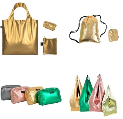Totalizador modificado para requisitos particulares de los bolsos de Logo Metallic Color Reusable Shopping, compras plegables Carry Bag Grocery, bolso plegable de Eco del viaje
