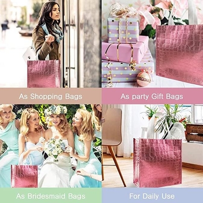 Bolsos no tejidos de Rose Gold Gift, bolsos de la dama de honor, bolso de ultramarinos reutilizable durable del brillo brillante Tote Bag Handl