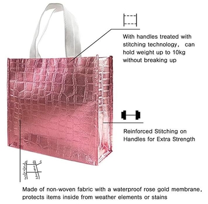 Bolsos no tejidos de Rose Gold Gift, bolsos de la dama de honor, bolso de ultramarinos reutilizable durable del brillo brillante Tote Bag Handl