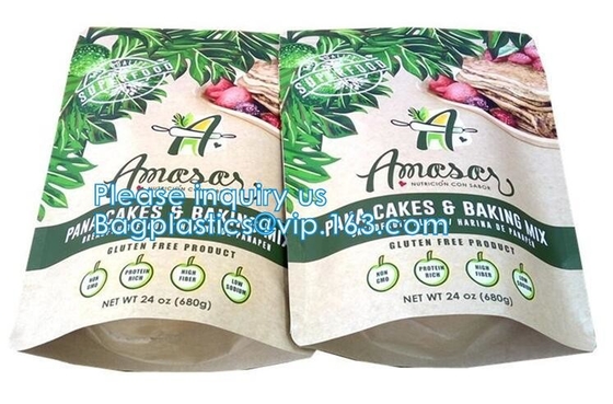 Bolsa de papel de empaquetado abonable de Kraft del bolso del sello del lado del bolso 3 del envasado de alimentos del portatraje de la cremallera de la diapositiva de película de rollo de Biodegradale
