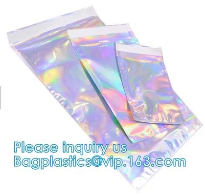 Bolsos de neón del anuncio publicitario del hockey shinny de Mylar del correo de los bolsos de la pestaña de Kit Cosmetic Packaging Bag del bolso del holograma auto-adhesivo olográfico del laser