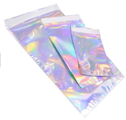 Bolsos de neón del anuncio publicitario del hockey shinny de Mylar del correo de los bolsos de la pestaña de Kit Cosmetic Packaging Bag del bolso del holograma auto-adhesivo olográfico del laser
