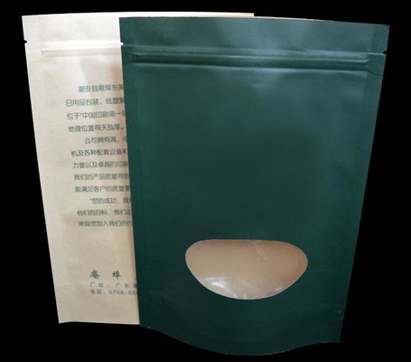 Los bolsos naturales del acondicionamiento de la bolsa de pie inferior plana de papel/de los alimentos de Kraft con la ventana, hoja alinearon sobres de pie del papel de Kraft