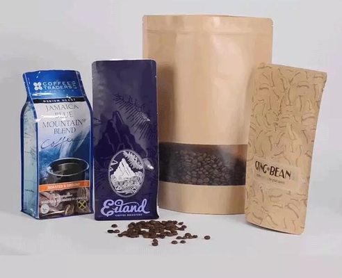 Bolsas de papel de Kraft, bolsas de aislamiento reutilizables de pie de la comida de la cerradura de la cremallera con la muesca transparente de la ventana y del rasgón para almacenar, Co
