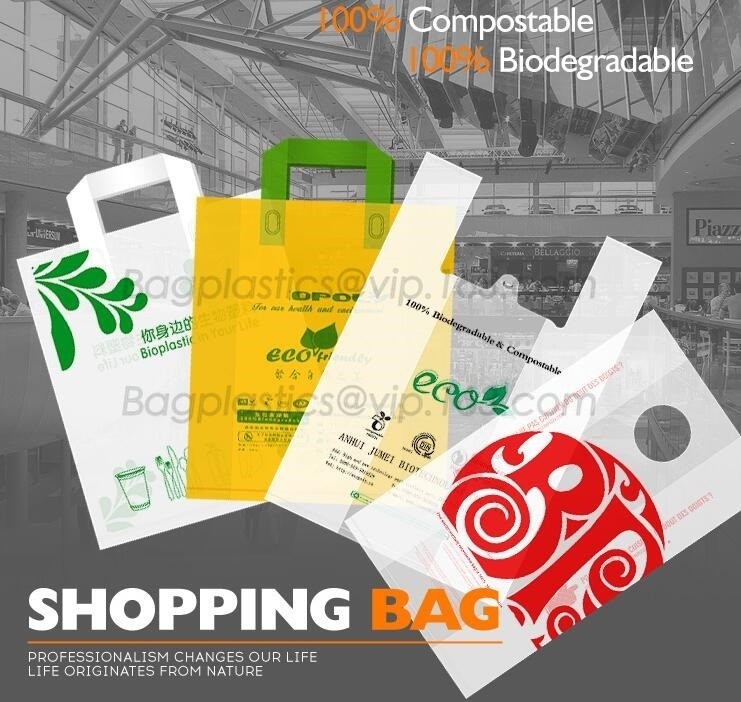 Bolso abonable biodegradable de la camiseta del bolso de compras del 100% para el sacar, bolso abonable del bolso que hace compras hecho de corazón