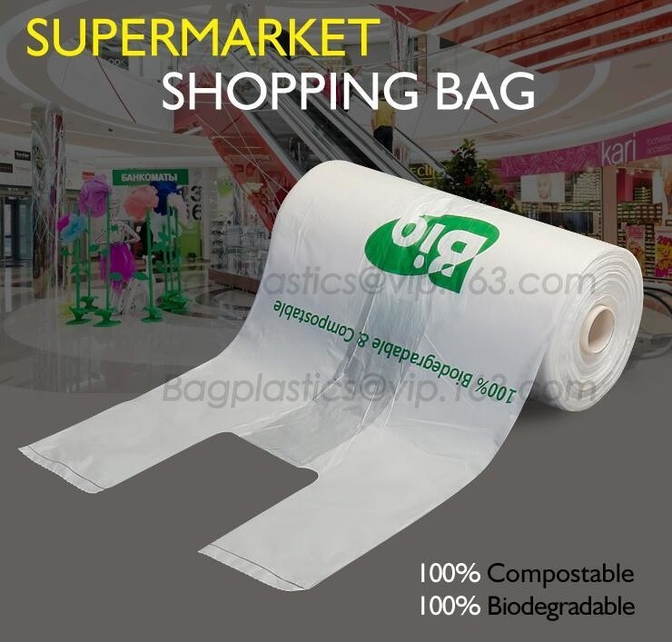 Bolso que hace compras abonable biodegradable de la maicena el 100% en el rollo, bolsos que hacen compras el 100% biodegradables abonablees con EN1343