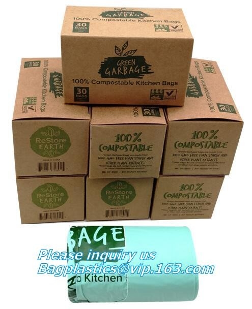 Bolso de basura plano abonable de la cocina de la basura de la maicena del trazador de líneas biodegradable del compartimiento en el rollo, carrito abonable de la cocina de Biobag