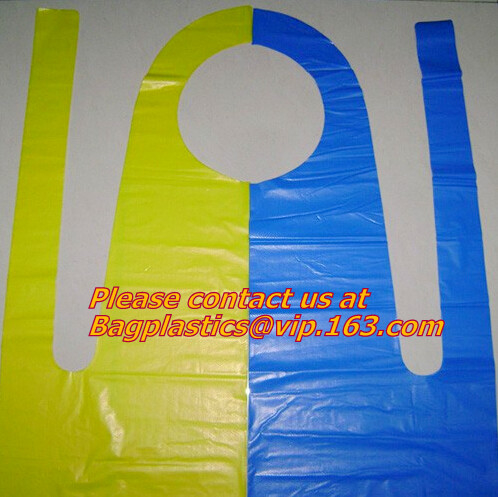 delantal plástico transparente disponible, delantal plástico disponible de la prenda impermeable médica de la comida, disposabl de papel paciente barato de la película