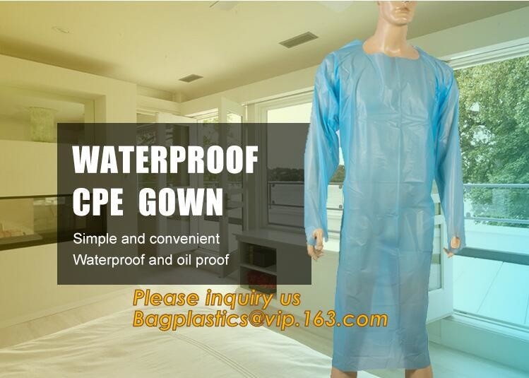 Vestido plástico disponible del CPE/puño elástico de la capa plástica/puño del pulgar, vestido disponible de /protection del vestido del aislamiento del CPE del hospital