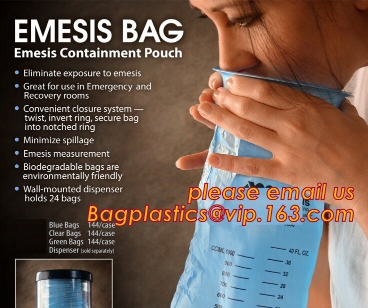 bolsos médicos portátiles disponibles del vómito, bolso plástico del vómito del vómito del mareo en avión impermeable de la disposición, paquete del bolso del vómito 50,