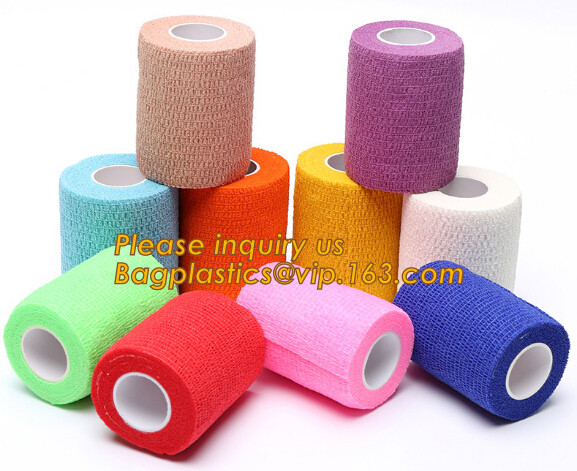 Deportes coloreados autos-adhesivo no tejidos vendaje cohesivo elástico, del cuidado de animales de compañía del abrigo del veterinario vendajes elásticos 100% de la cinc-goma del algodón