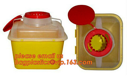 Envase agudo plástico disponible de la caja inútil médica del hospital, bio squ médico redondo amarillo del cubo de la basura de la forma 0.8L 2L 4L 6L
