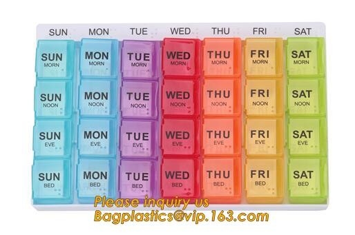 caja de la píldora de la semana caja para la atención sanitaria, caja plástica colorida modificada para requisitos particulares de la píldora de las ventas calientes del logotipo, caja de siete días de la píldora de la medicina de 7 días de la píldora
