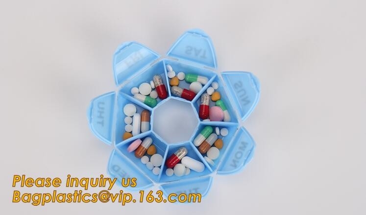 Caja de la píldora para la caja semanal de la píldora de la píldora de la promoción de Pharamcy de la suposición libre de la caja, planificador mensual del color de la droga de la tableta que compone Medica