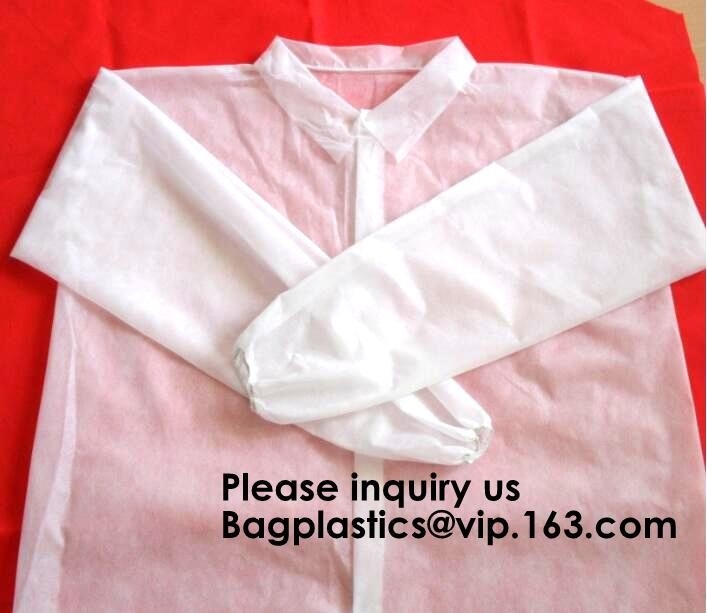 Las batas blancas encapuchadas disponibles de SMS se adaptan a la cremallera elástico protectora química Front Closure, bagease, bagplastics de la muñeca