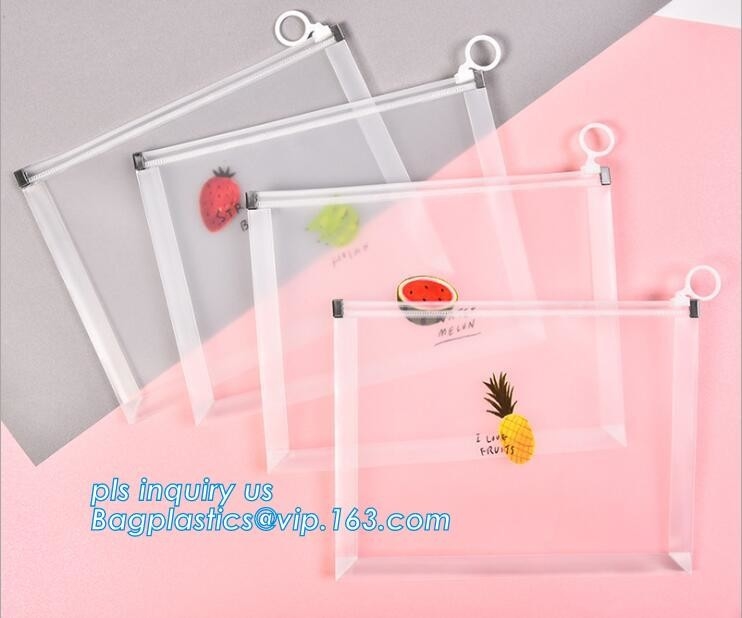 PVC de empaquetado de encargo Jelly Bag del claro con los cosméticos plásticos del almacenamiento del PVC del resbalador k que embalan el bolso, pequeño pla del logotipo blanco