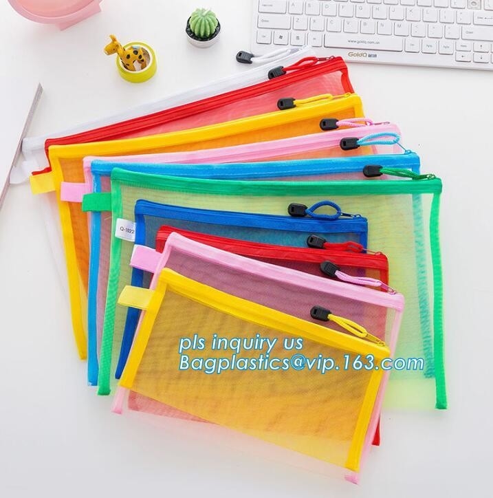 efectos de escritorio dentro de la carpeta impermeable del pvc del bolso del documento de la cremallera del PVC de la malla, bolso imprimible del documento de la carpeta de archivos plástica de los pp