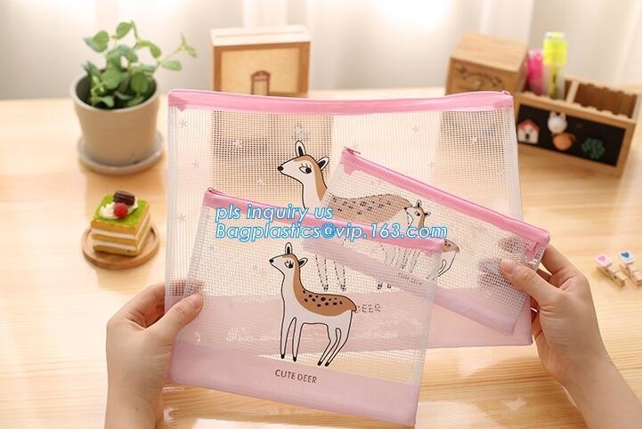bolso con la carpeta de archivos de la malla de la cremallera/pvc, bolso impermeable Mesh Plastic Zipper Bag del documento de la malla de la cerradura de la cremallera