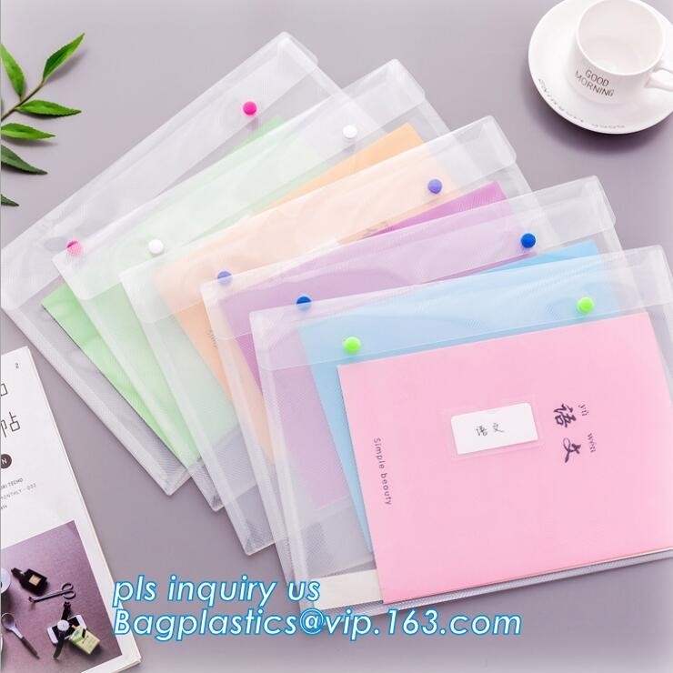 Carpeta de archivos plástica de encargo de A4 PP, cartera del documento con el botón, carpetas de archivos de extensión decorativas de los pp a4